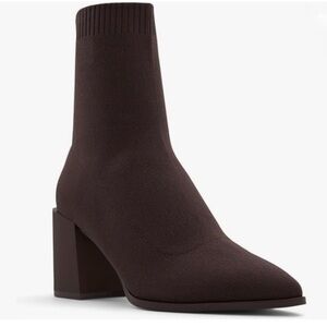 Aldo Women's Brown Stretch-Knit Block Heel Ankle Boot Size 8